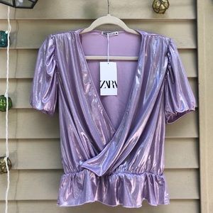 NWT Lilac Metallic Wrap Shirt
